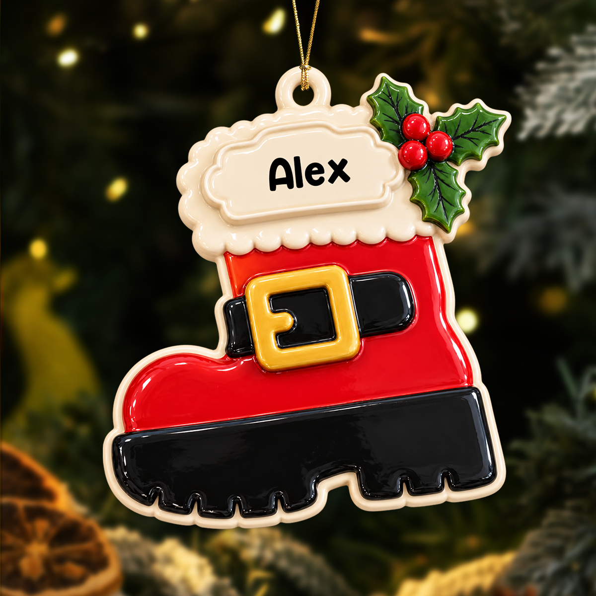Personalized Santa Boot Ornament - Custom Name Christmas Keepsake for Kids and the Whole Family - - Real 3D Relief Ornament