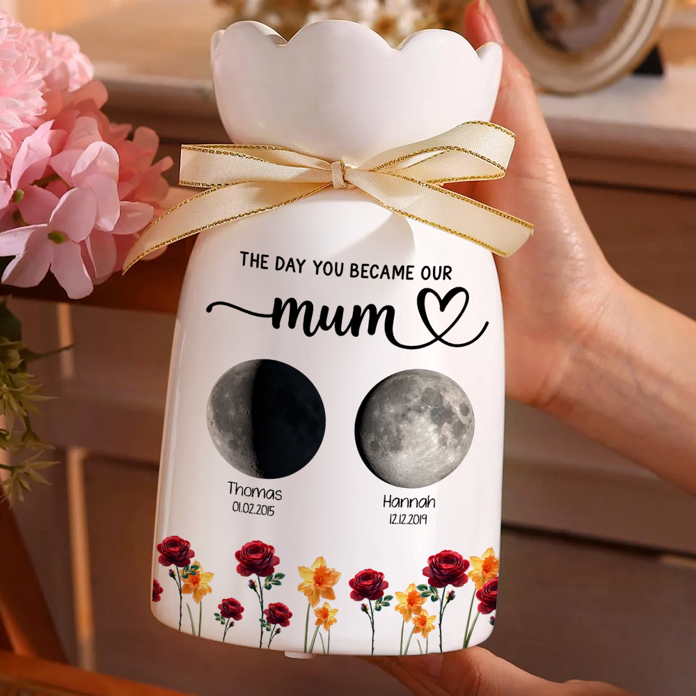 The Day You Became Our Mom - Personalized Custom Ribbon Tie Flower Vase