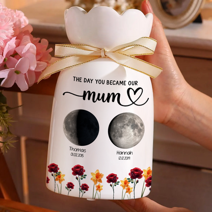 The Day You Became Our Mom - Personalized Custom Ribbon Tie Flower Vase