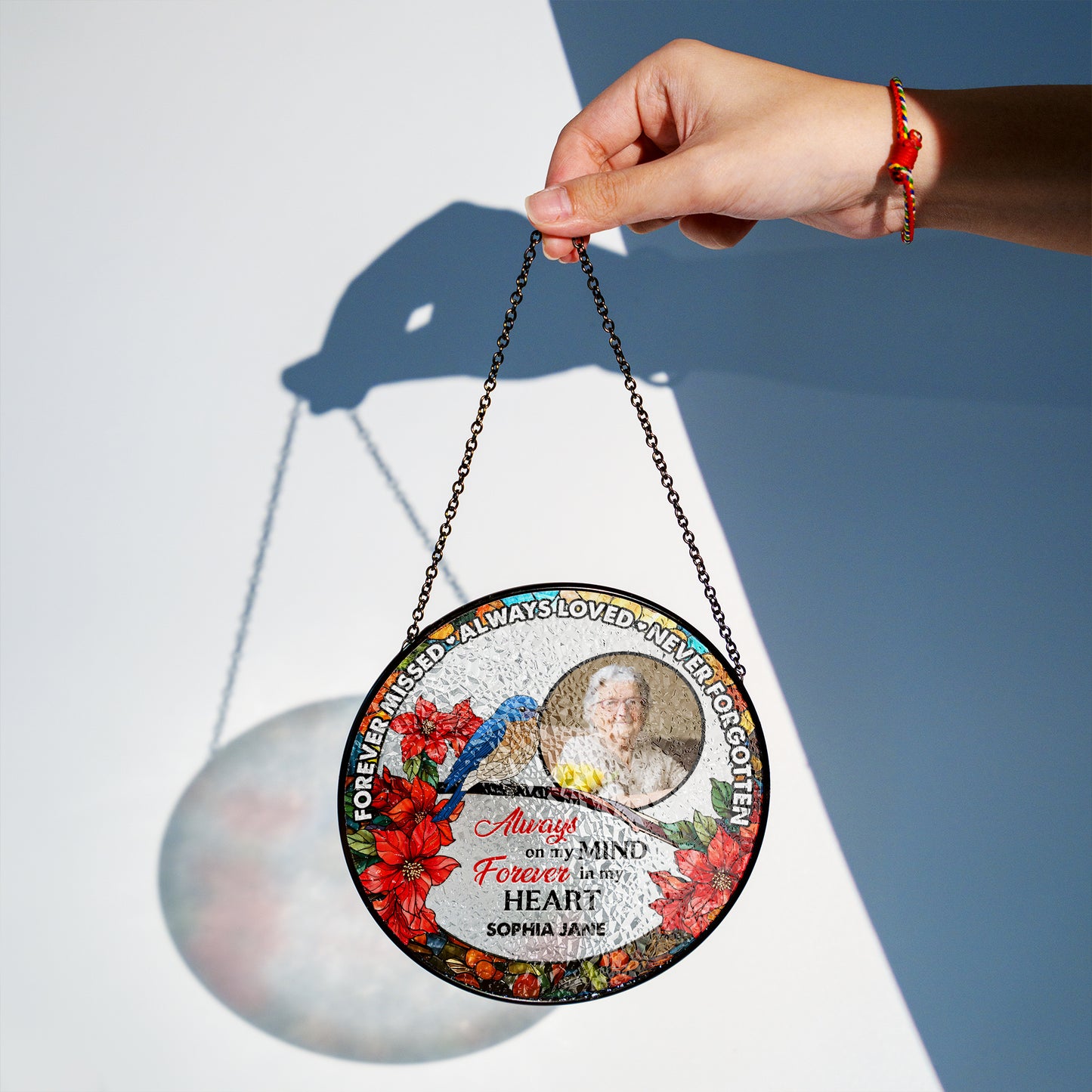 Never Forgotten - Personalized Photo Stained Glass Window Hanging Suncatcher
