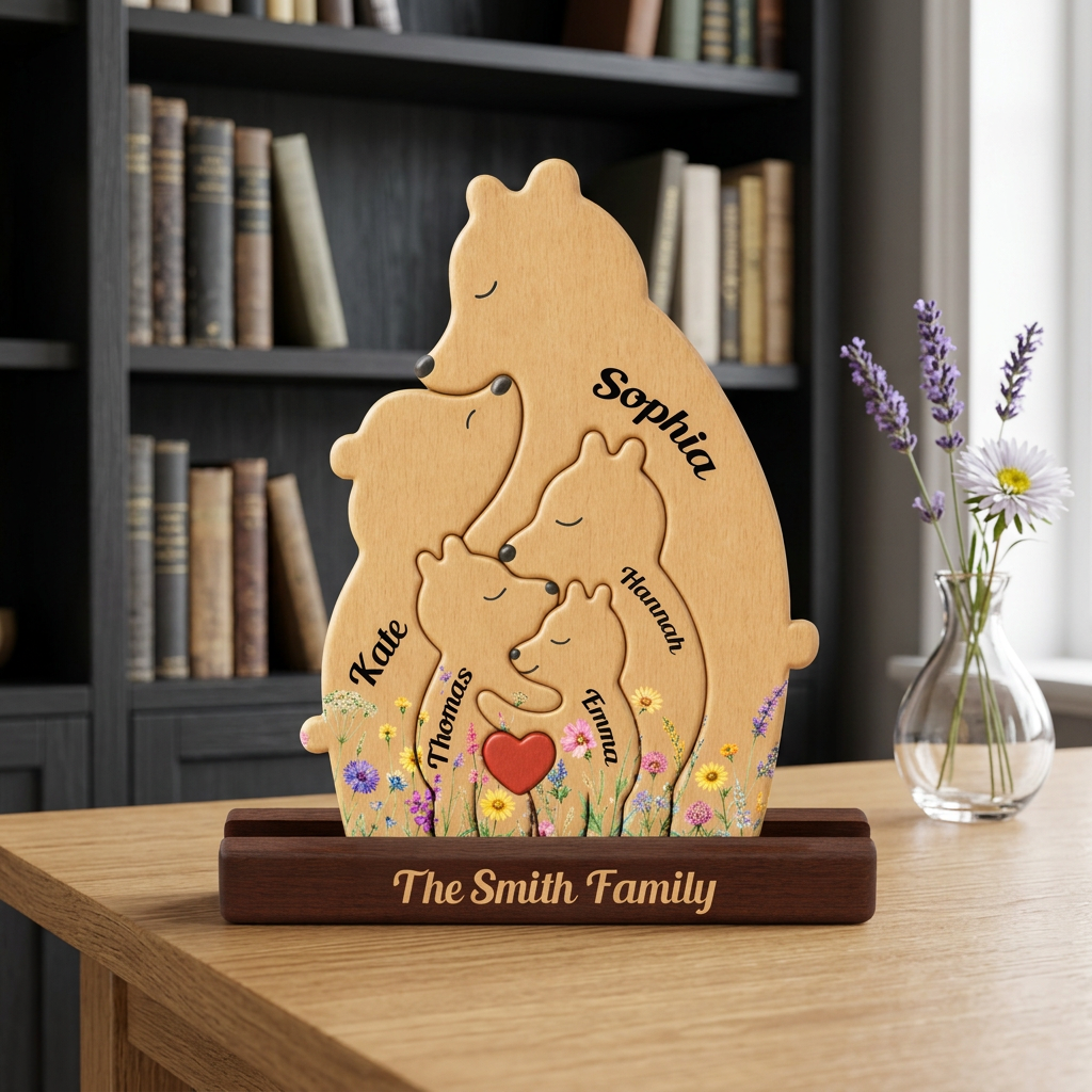 Personalized Single Bear Family Puzzle - Custom Wooden Name Puzzle