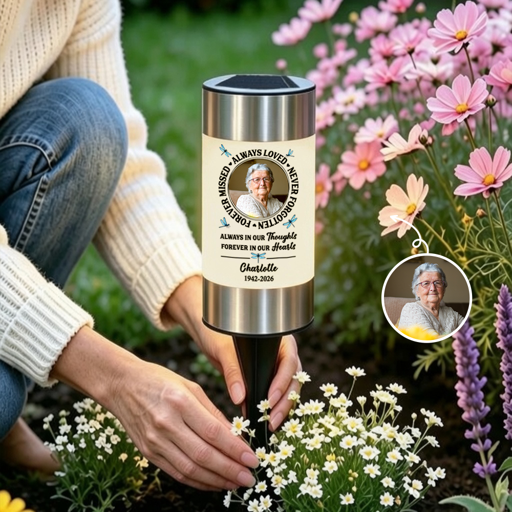Custom Photo Solar Garden Light - Personalized Memorial Sympathy Gifts For Loss Of Mom, Dad - Always Loved