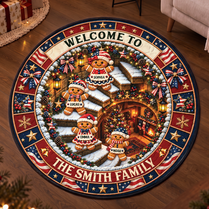 USA Family Shaped Doormat - Personalized Christmas Decor 3D Round Rug