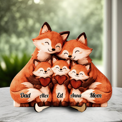 Foxies Family Wooden - Personalized Wooden Sign - Personalized 3-Layered Wooden Plaque