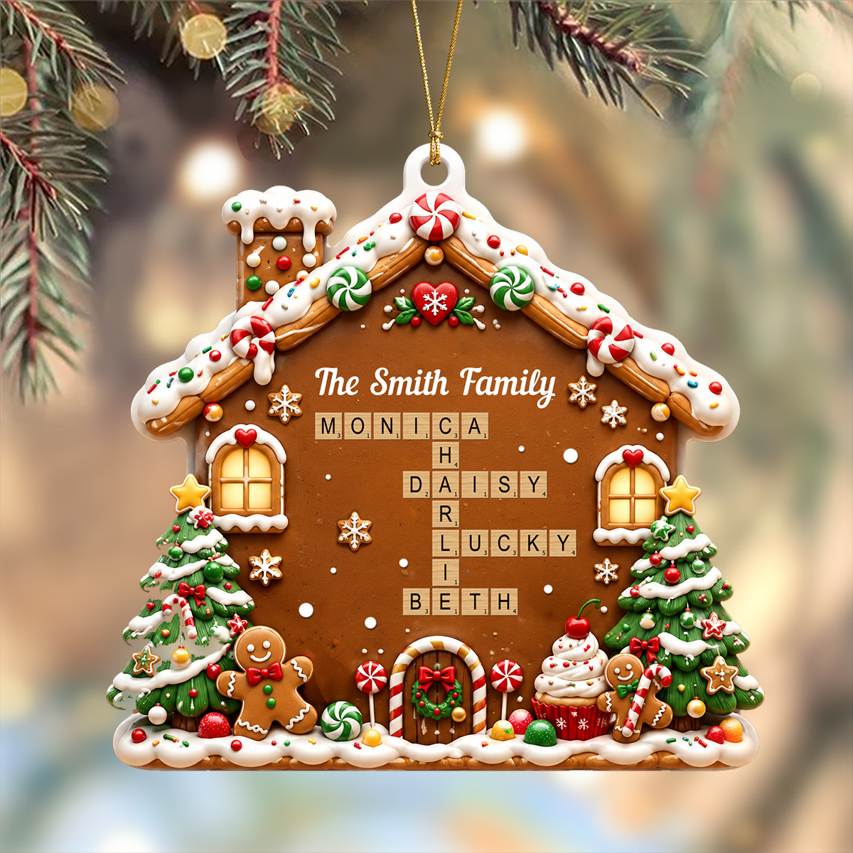 Festive Christmas House Family Forever Linked Together Crossword Puzzle Art - 3D Relief Ornament