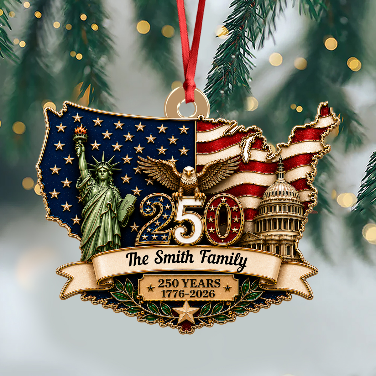 Custom Eagle Personalized 250th America  - Real 3D Relief Ornament