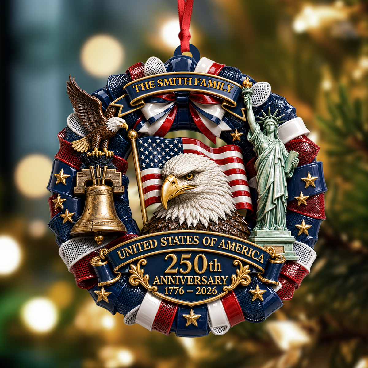 Custom Family Name Eagle Personalized 250th America  - Real 3D Relief Ornament
