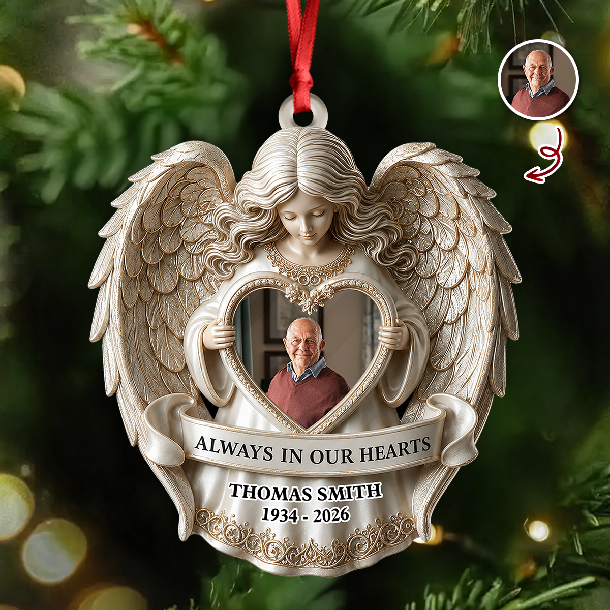 Angel Among Us Upload Photo Memorial - 3D Relief Ornament