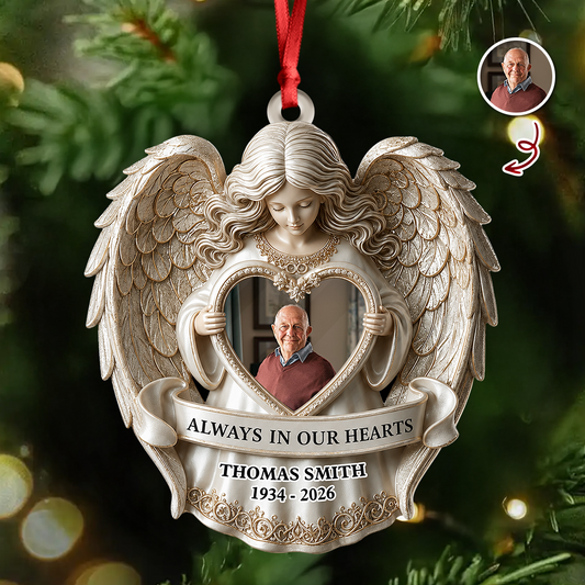Angel Among Us Upload Photo Memorial - 3D Relief Ornament