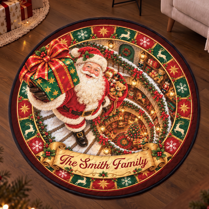 Sweet Holiday Joy Starts Here Family Shaped Doormat - Personalized Christmas Decor 3D Round Rug