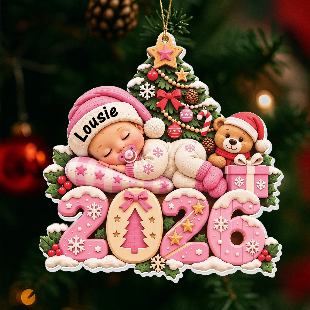 Custom 2026 Heart Gifts for New Mom New Dad Newborn - Real 3D Relief Ornament