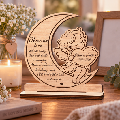 Memorial Angel - Personalized 2-Layer Wood Plaque With Flat Base