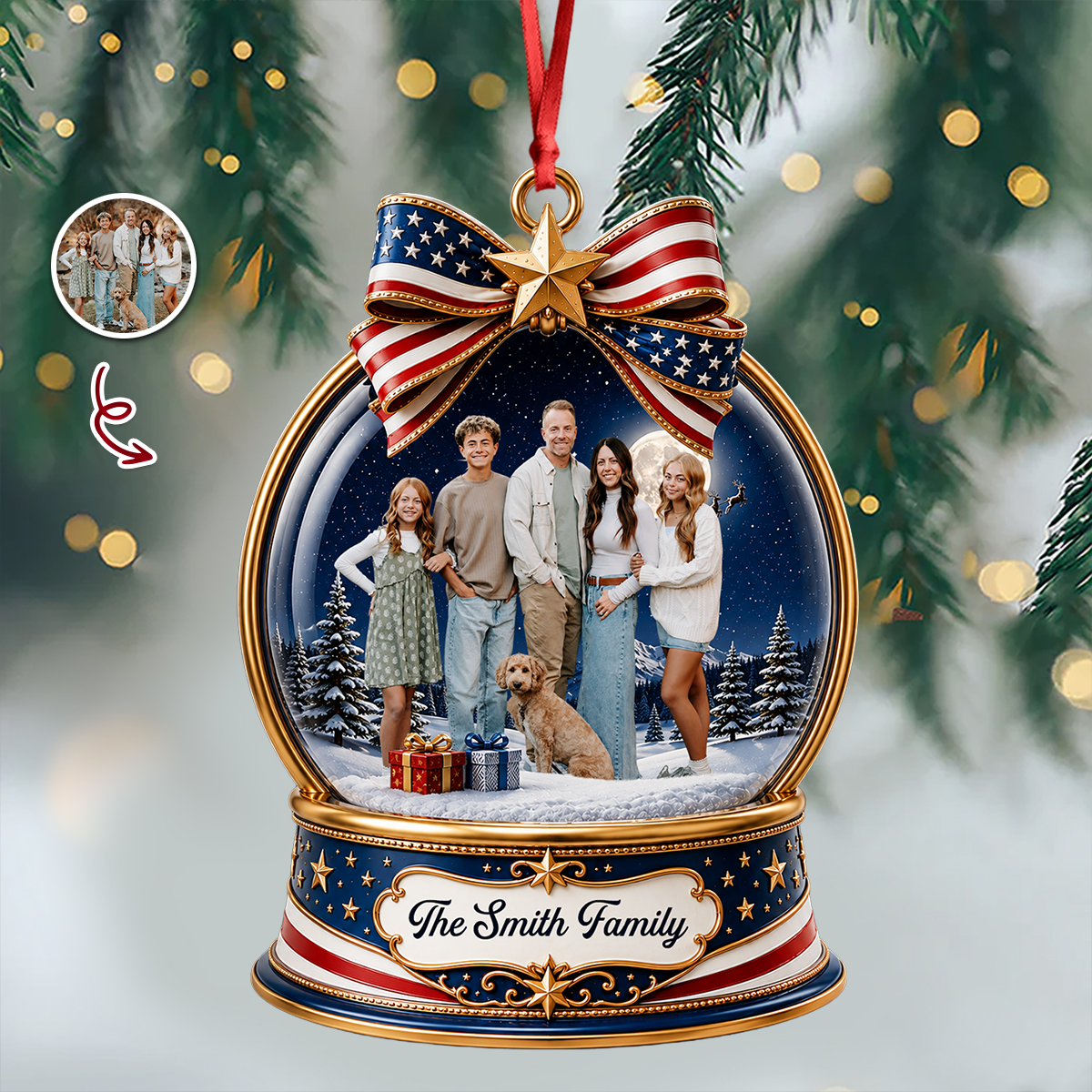 Custom Photo Christmas 250th Anniversary Family Wrapped In Love - Real 3D Relief Ornament 2