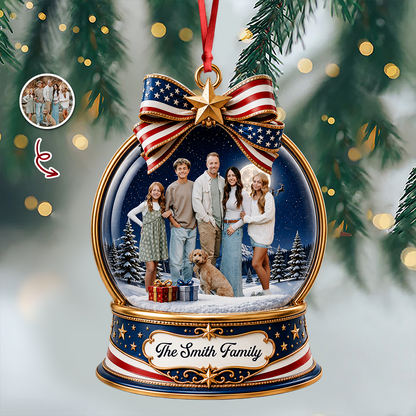 Custom Photo Christmas 250th Anniversary Family Wrapped In Love - Real 3D Relief Ornament 2