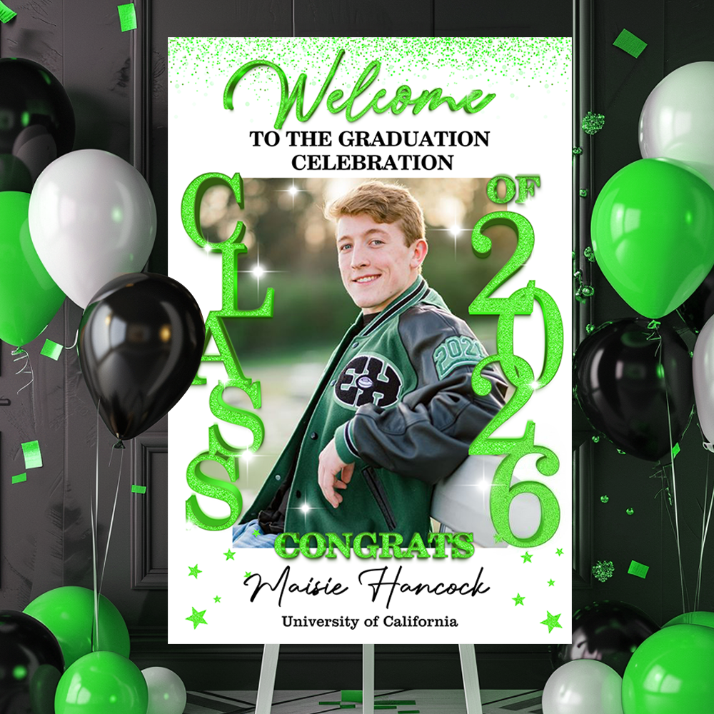 Class Of 2026 Glitter Graduation Welcome Sign - Custom Photo Welcome Sign