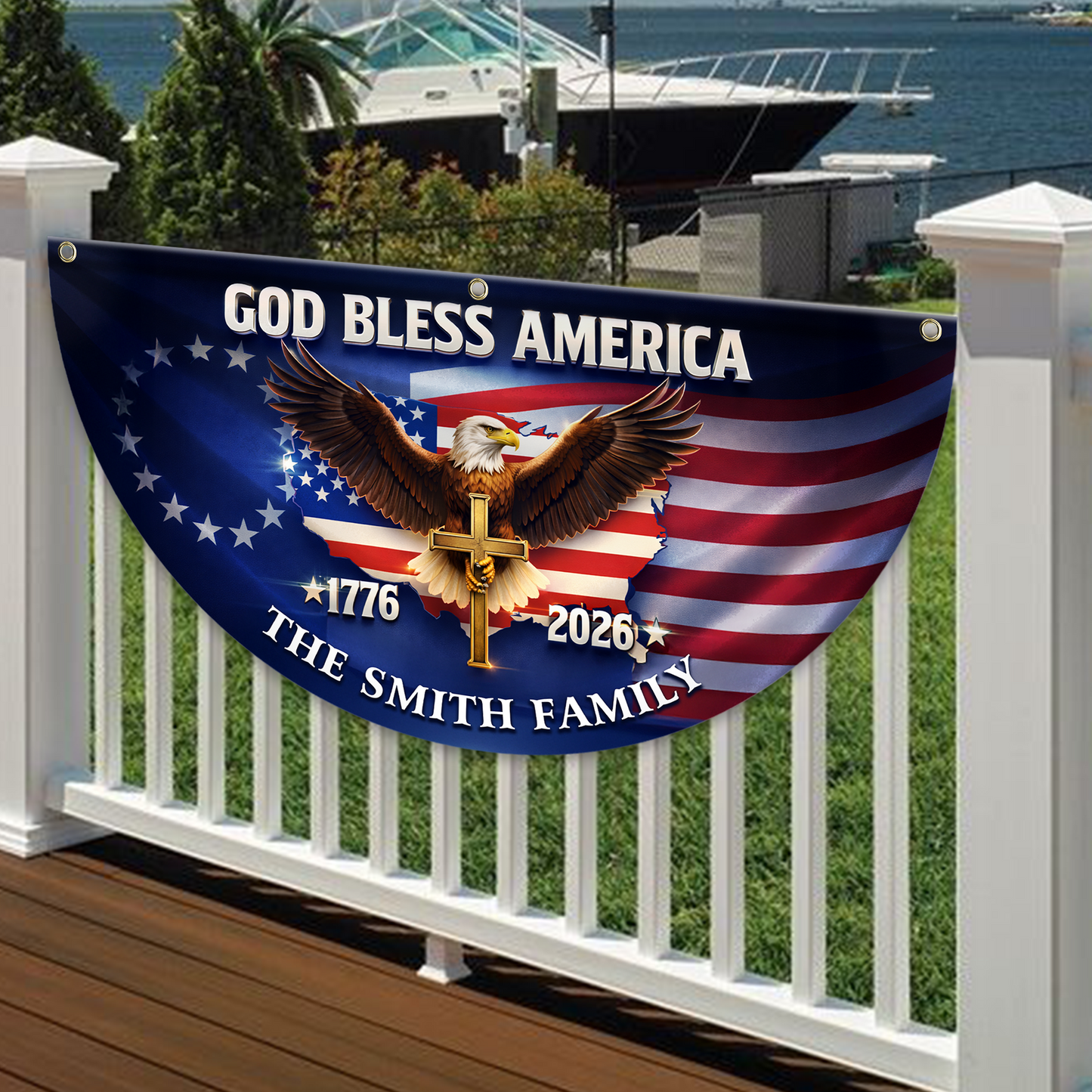 God Bless America 250 Years Of Freedom Glitter Fan Flag - Custom Family Name Non-Pleated Fan Flag