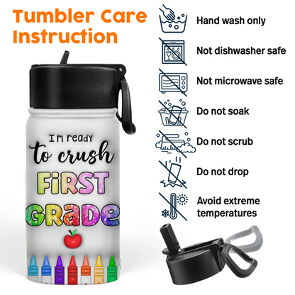 Smart Loved 3D Style - Back to School Water Bottle With Straw Lid - 12 oz Stainless Steel