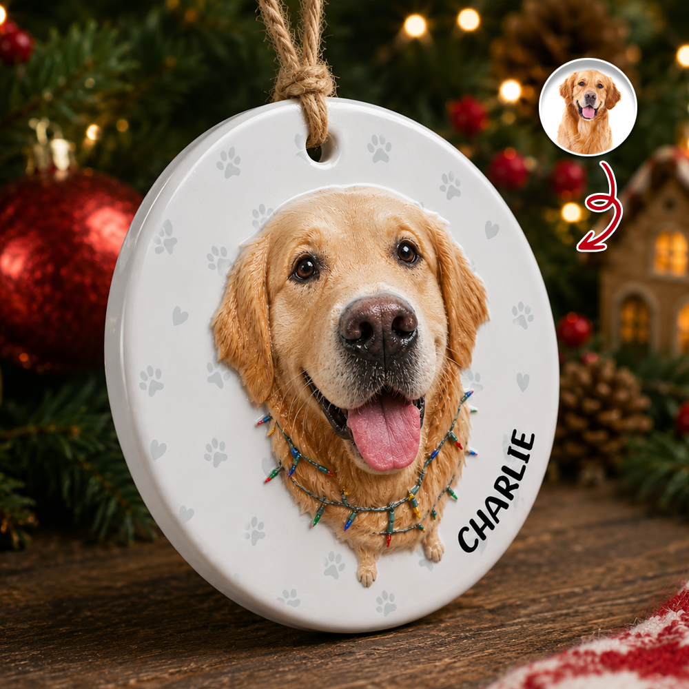 Personalized Pet Lovers, Dog and Cat Photo Christmas Gifts - Real 3D Ceramic Ornament