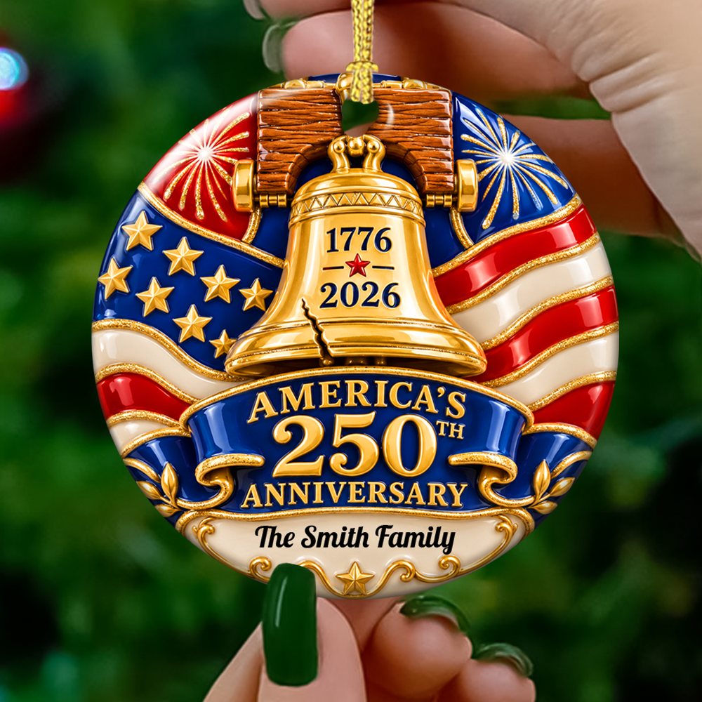 Liberty Bell Family Name Christmas Ornament - Real 3D Ceramic Ornament