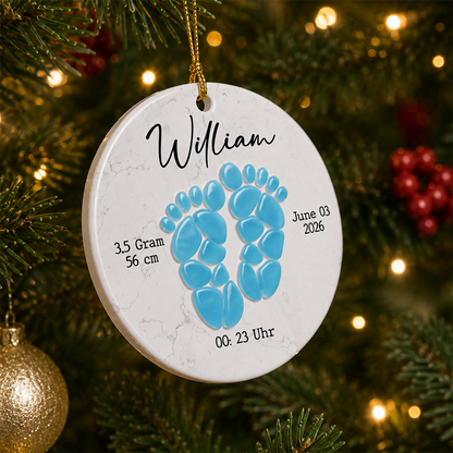 Sea Glass Baby Footprint - Real 3D Ceramic Ornament