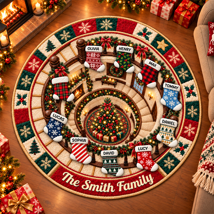 Our Family Shaped Doormat - Personalized Christmas Decor 3D Round Rug