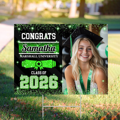 Class Of 2026 Glitter Lawn Sign, Graduation Gift - Personalized Graduation Yarn Sign With Stake