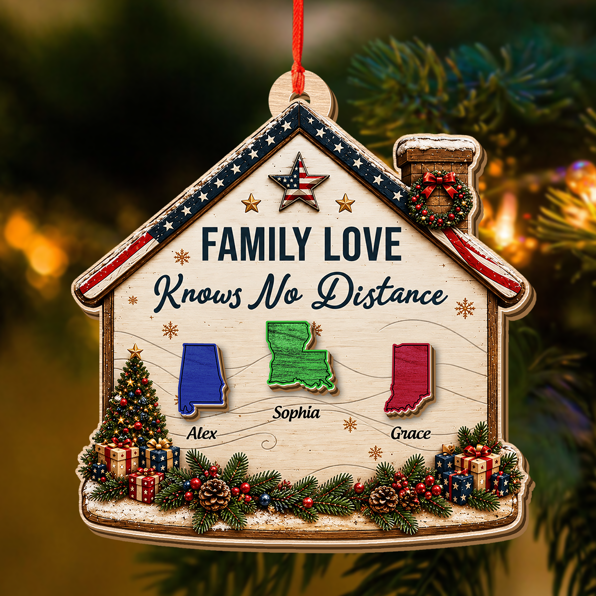 American We Stand  - Custom Shaped 2 Layered Wood Christmas Ornament