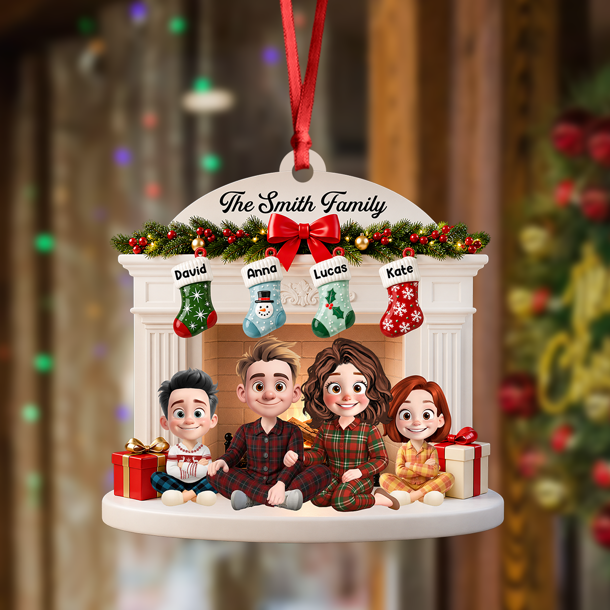 Personalized Christmas Festive Christmas Fireplace - Real 3D Relief Ornament 2