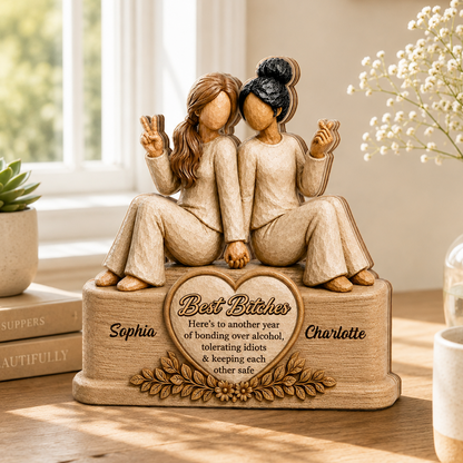 Personalized Wooden Sign Forever Connected Besties Figure Block Gift