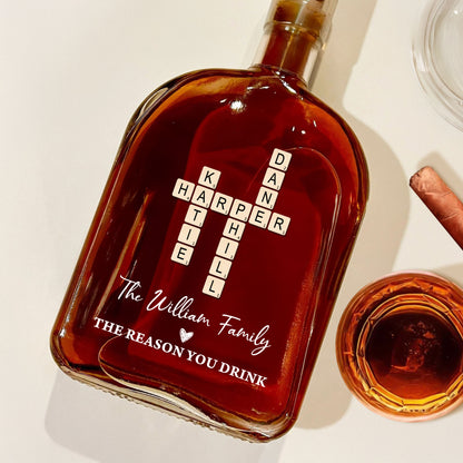 Crossword Puzzle Art - Our Family Personalized Custom Whiskey Bottle