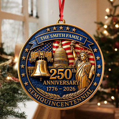 Personalized 250th America Christmas Patriotic - Real 3D Relief Ornament