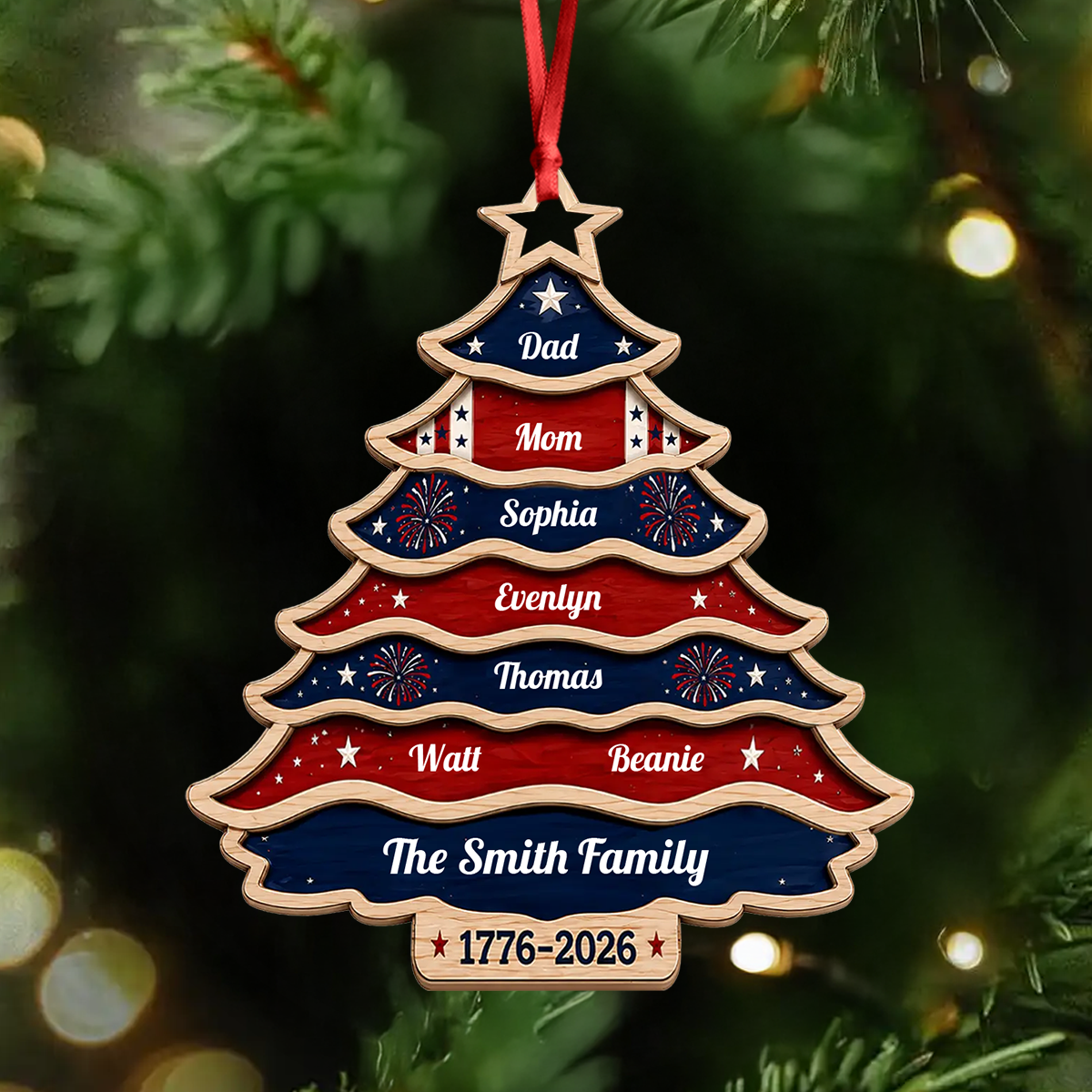 Personalized America 250th Anniversary Christmas United Like Branches Rooted In Pride - Real 3D Relief Ornament