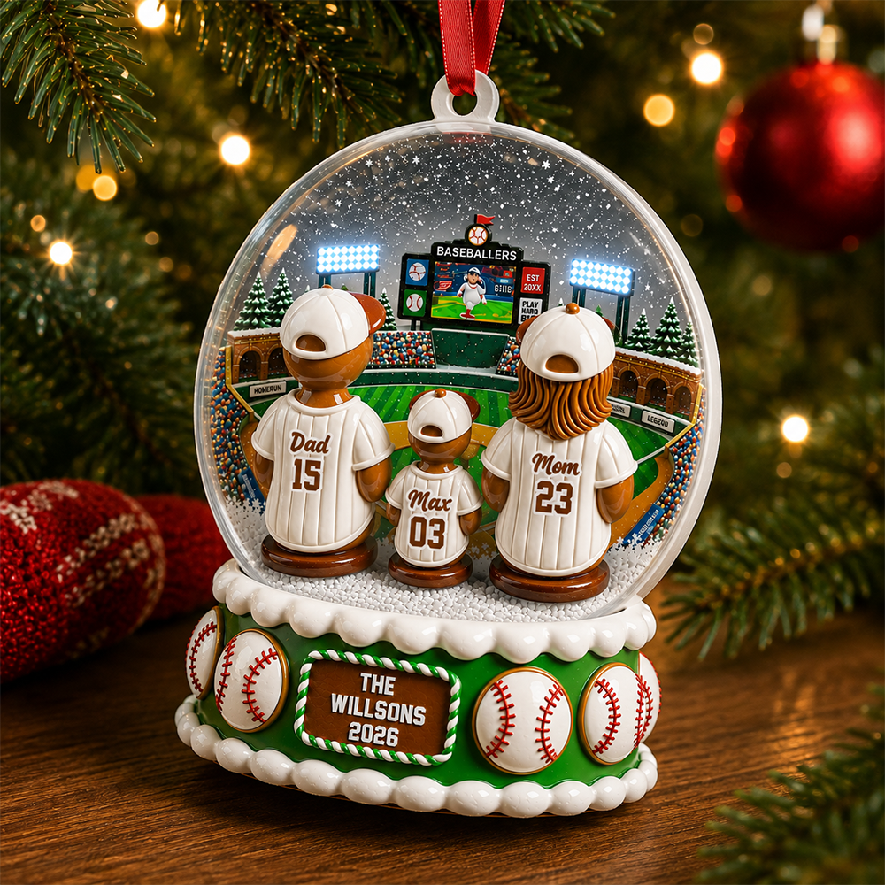 Gingerbread Baseball Family Watching Game Sport Lover - Real 3D Relief Ornament 2