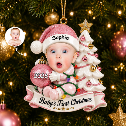 Custom Photo First Christmas  Little Hands Big Love - Real 3D Relief Ornament 2