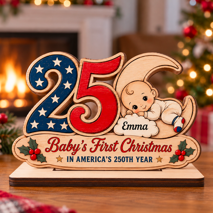 Little Baby First Christmas - Personalized 2-Layer Wood Plaque With Flat Base