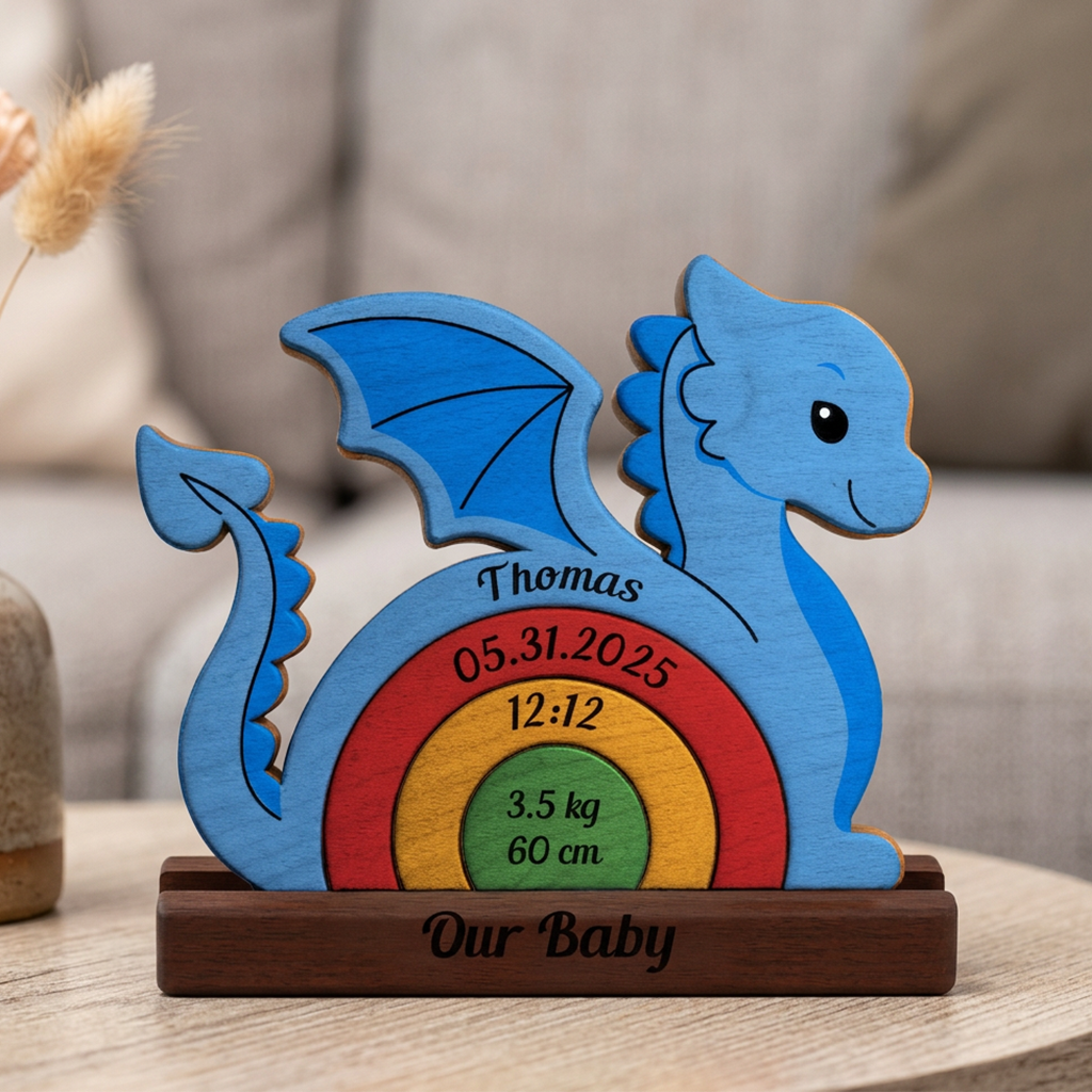 Personalized Baby New Born Dragon Puzzle - Custom Premium Wooden Name Puzzle - Christmas Gifts - New Mom New Dad