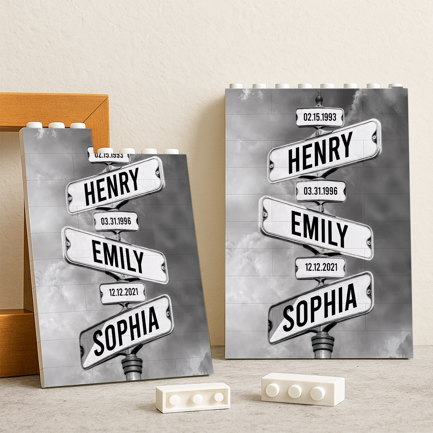Personalized Family Names Date of Birth Vintage Street Sign Premium - Personalized Rectangle Building Brick