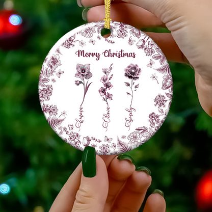 Merry Christmas Flower - Personalized Custom Ceramic Ornament
