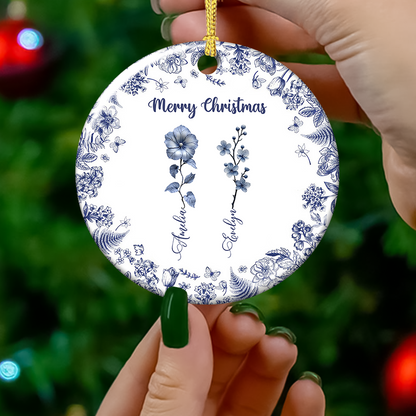 Merry Christmas Flower - Personalized Custom Ceramic Ornament