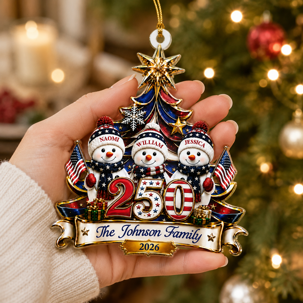 America 250 Snowman Family Christmas - Real 3D Relief Ornament 2