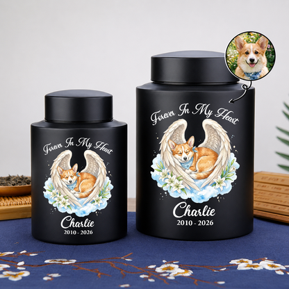 Memorial Upload Dog Cat Custom Photo - Remembrance Gift - Keepsake Wings Urn for Ashes - Stainless Steel Urn