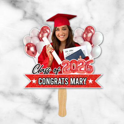 Personalized Graduation Balloon Face Fans With Wooden Handle - Fans Faces Class Of 2026