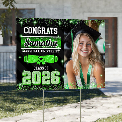 Class Of 2026 Glitter Lawn Sign, Graduation Gift - Personalized Graduation Yarn Sign With Stake