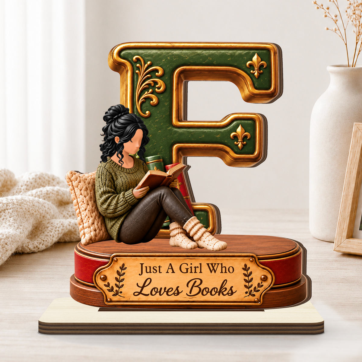 Just A Girl Who Loves Books Christmas - Personalized 2-Layer Wood Plaque With Flat Base