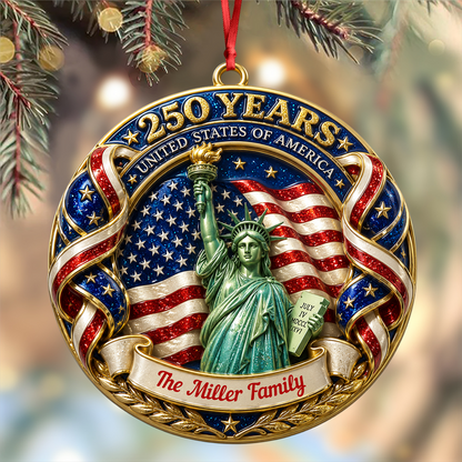 250 Years Christmas Ornament, United States Of America - Real 3D Relief Ornament