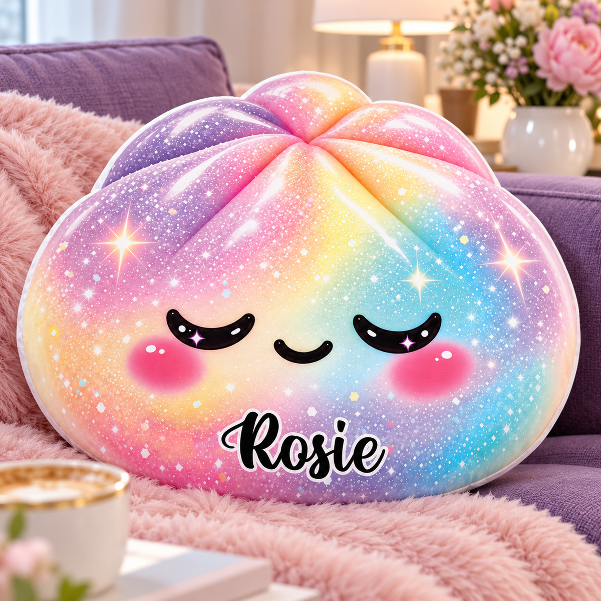 Rainbow Squishy Character Custom Shaped Pillow - Personalized Custom Pillow - Gifts for Kids