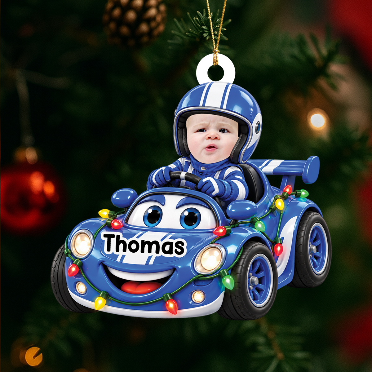 Racing Car Photo Ornament - Personalized Christmas Gifts for Kids - Real 3D Relief Ornament