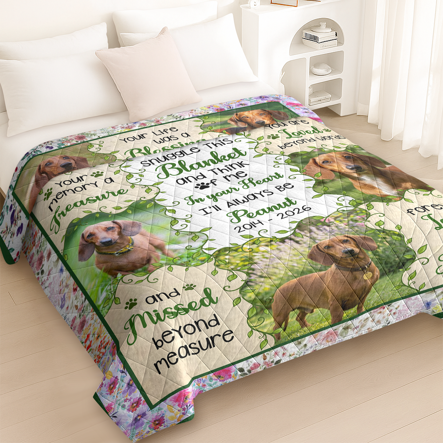 Custom Photo Dog Cat Pet Memorial Snuggle - Memorial Personalized Custom Blanket - Quilt Blanket
