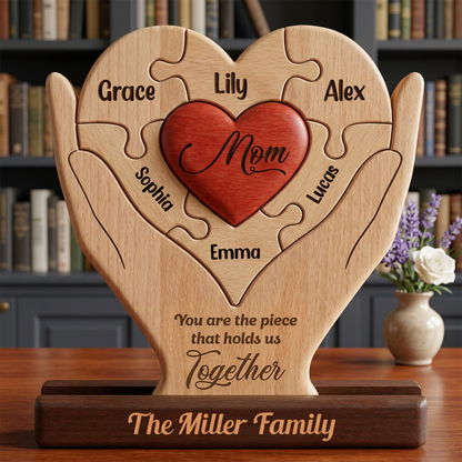 Personalized You Are The Piece That Holds Us Together Family Puzzle - Custom Wooden Name Puzzle