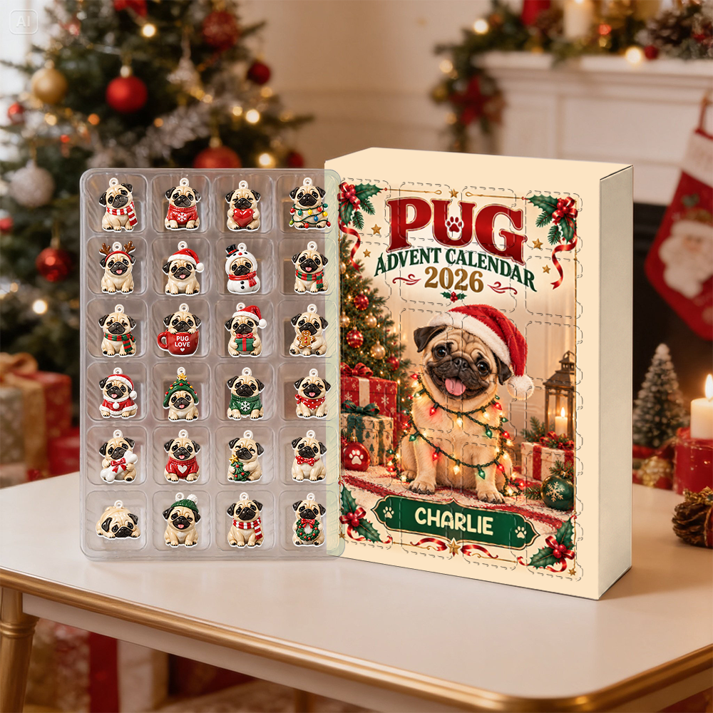 Pug Advent Calendar 2026 24 Day Christmas Countdown Box With Cute Dog Figurines - Advent Calendar Box-Box&Acrylic